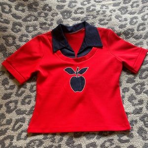 EUC VINTAGE 70’s red apple denim shirt small